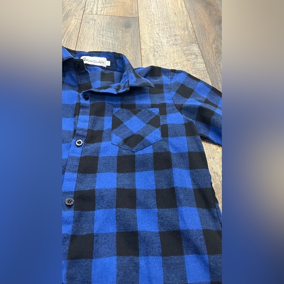 Grandwish Boys Flannel Long Sleeve Shirt, Blue Black Check Plaid Size 10-12 - Picture 3 of 5